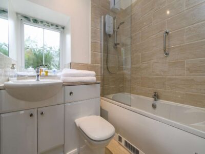 Bathroom - modern bathroom with luxury toiletries and fluffy towels luxury holiday cottage Bangor North Wales